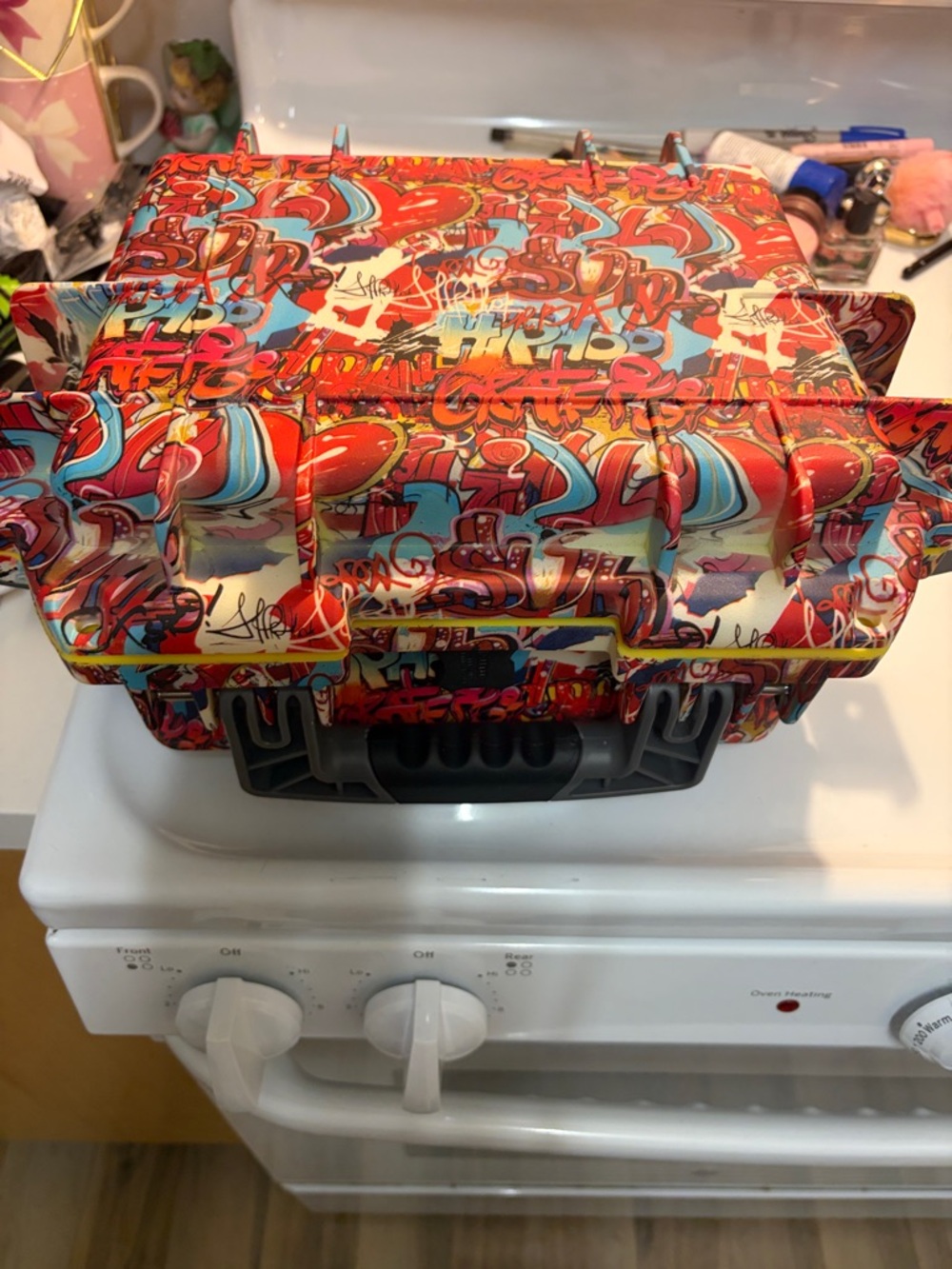 Rare Invicta Grafitti three slot -Print Hard Shell Case with Black Handle